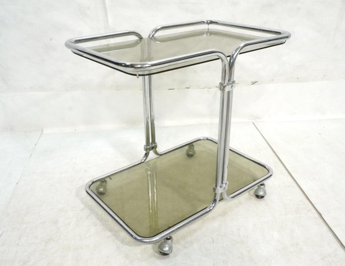 Chrome Tube Rolling Bar Cart. Two dark colored gl (1 of 7)