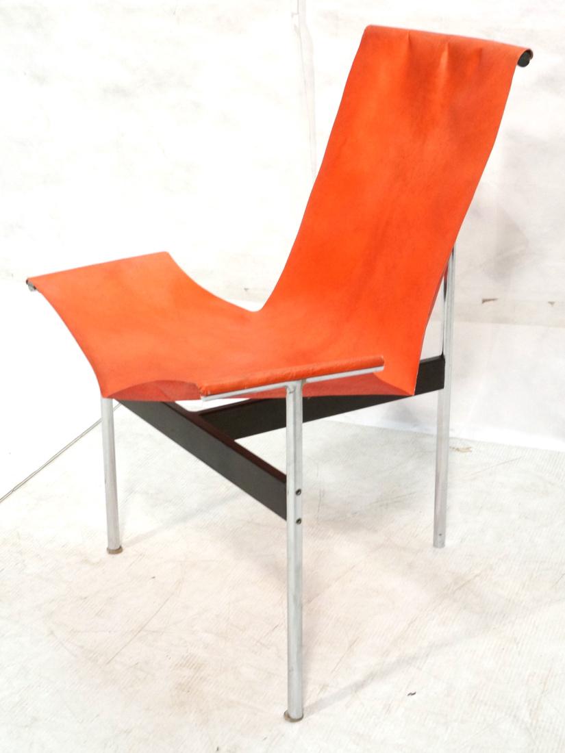 Modern KATAVOLOS "T" Side Chair. Red Parchment S: Modern KATAVOLOS "T" Side Chair. Red Parchment Sling Seat. Constructed with thin chrome tube frames. Black metal "T" Support. Katavolos, Kelly & Little for LAVERNE INTERNATIONAL. -- Dimensions: H: 31