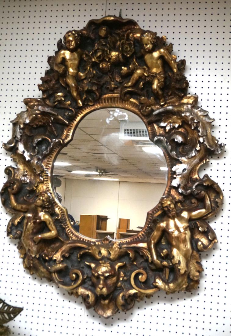 Deep molded Plastic Cherub Figural Oval Wall Mirr (1 of 9)