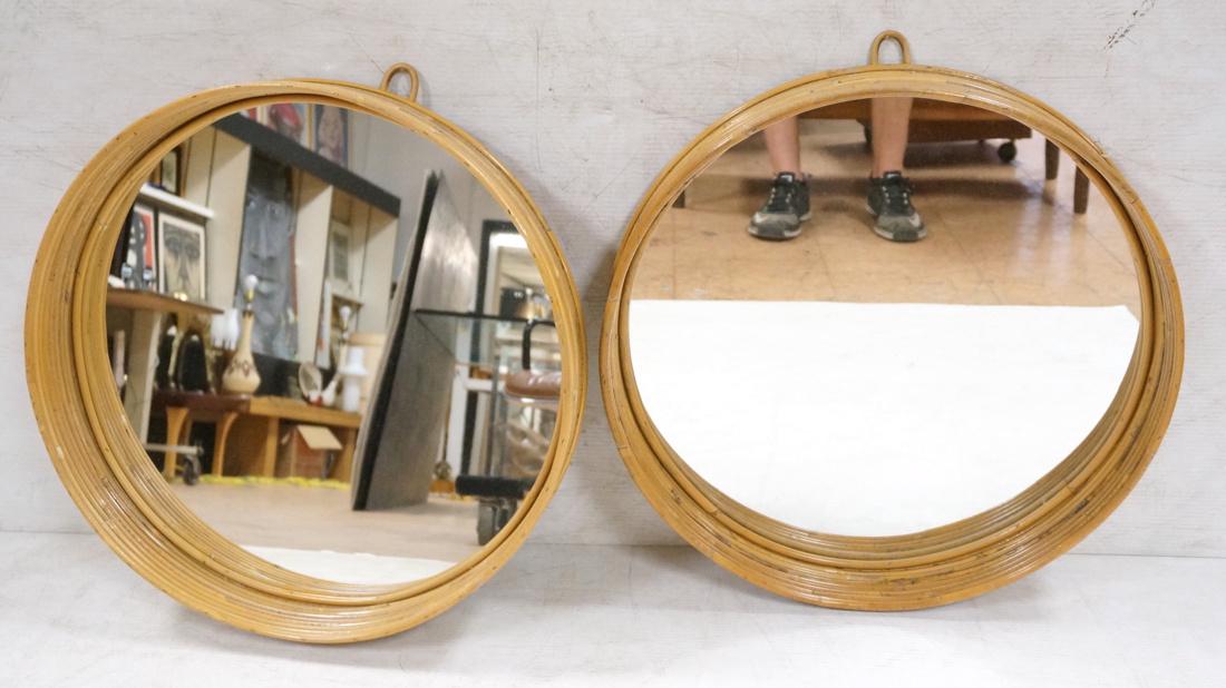 Pair of Decorator Round Rattan Mirrors.  Californ (1 of 9)