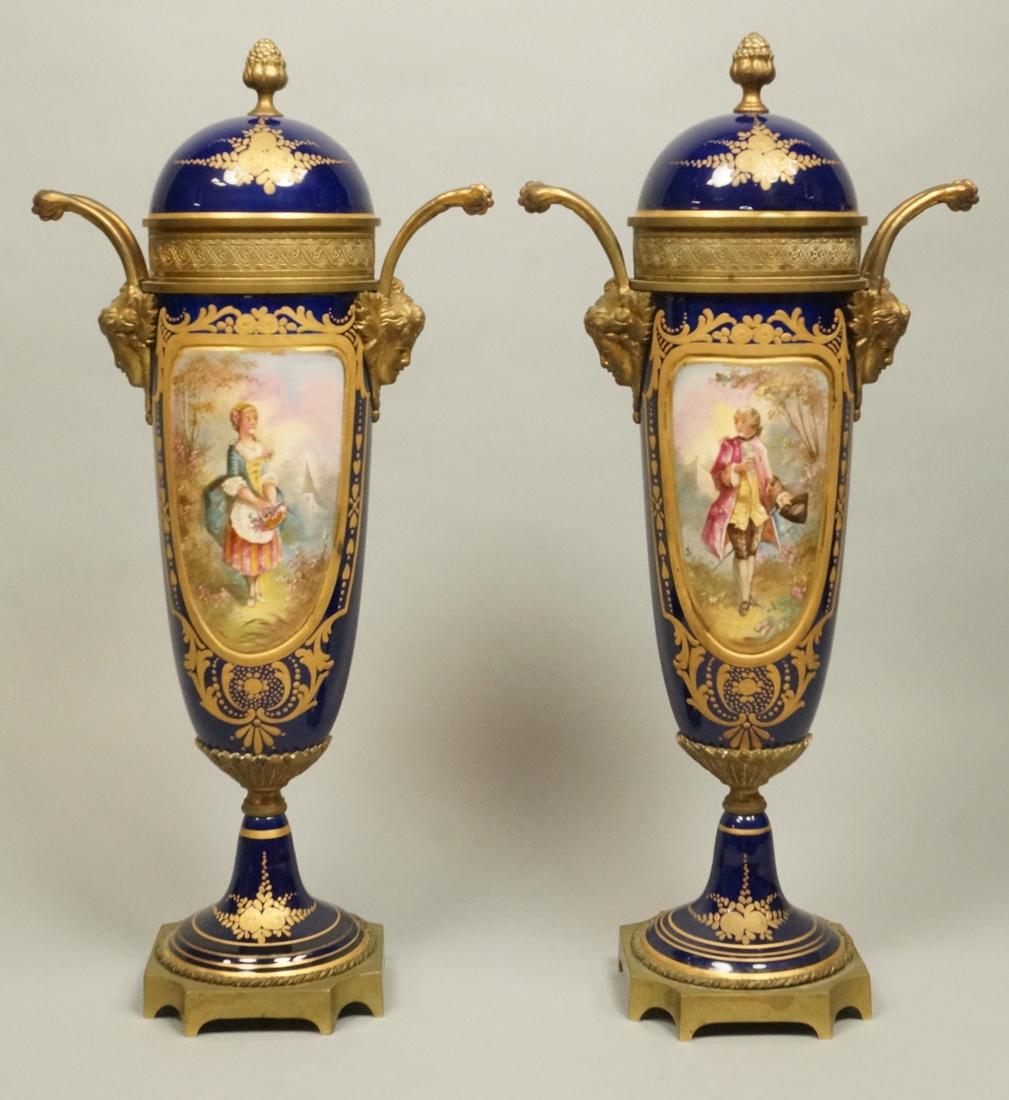 Pr Sevres Style Bronze Mounted Porcelain Urns. Co (1 of 9)
