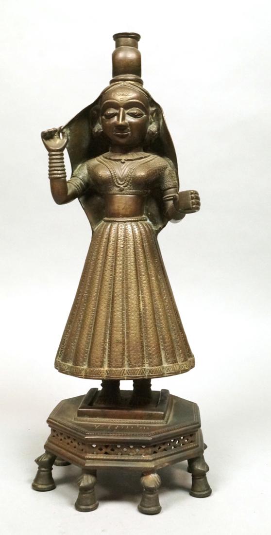 Indian Metal Milkmaid Lamp. 2 parts, figure slide (1 of 6)