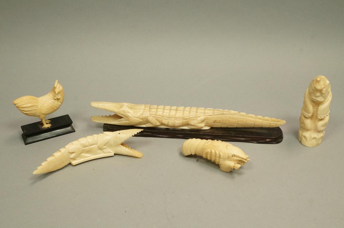 5pc Asian Carved Figural Animals. Lobster, two cr (1 of 9)