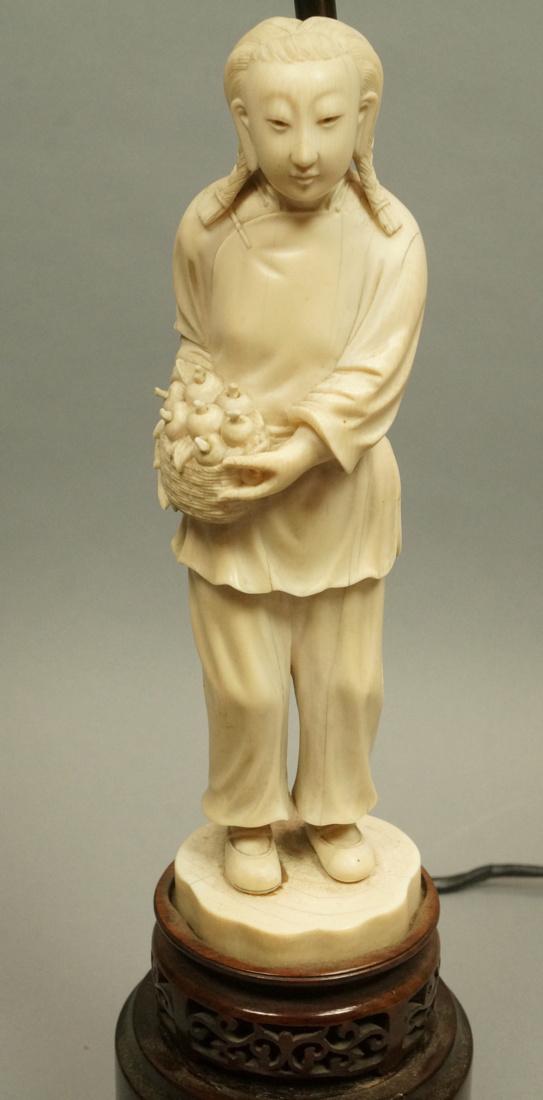 Chinese Carved Figural Lamp. Carved young woman w (1 of 6)