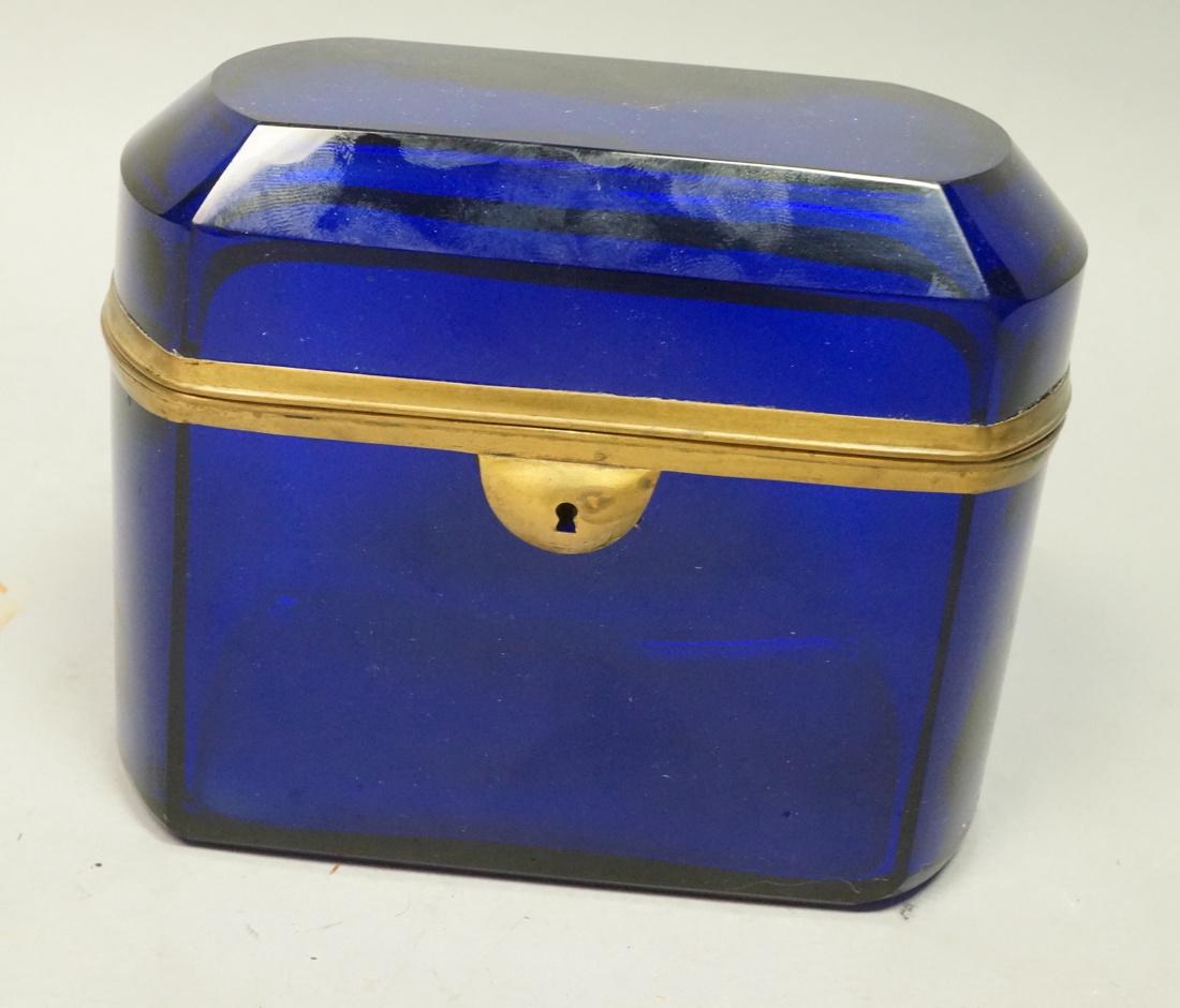 French Style Cobalt Blue Glass Hinged Box. Rich c (1 of 6)