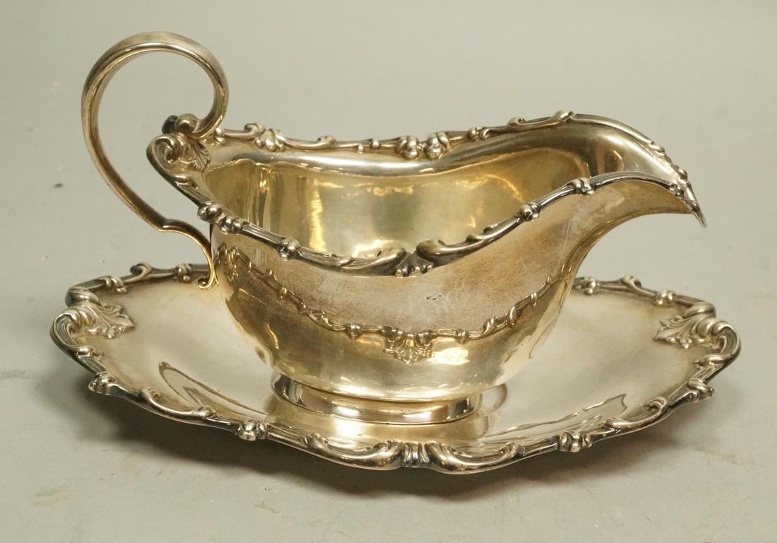 2pc Sterling JE CALDWELL Gravy & Saucer. FM WHITI (1 of 6)