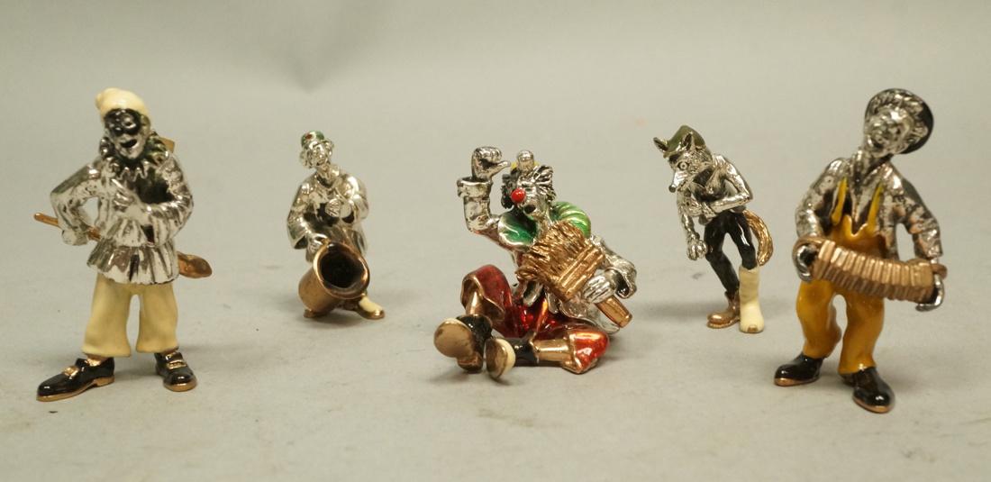5pc 800 Sterling & Brass Painted Figures. Clowns (1 of 10)