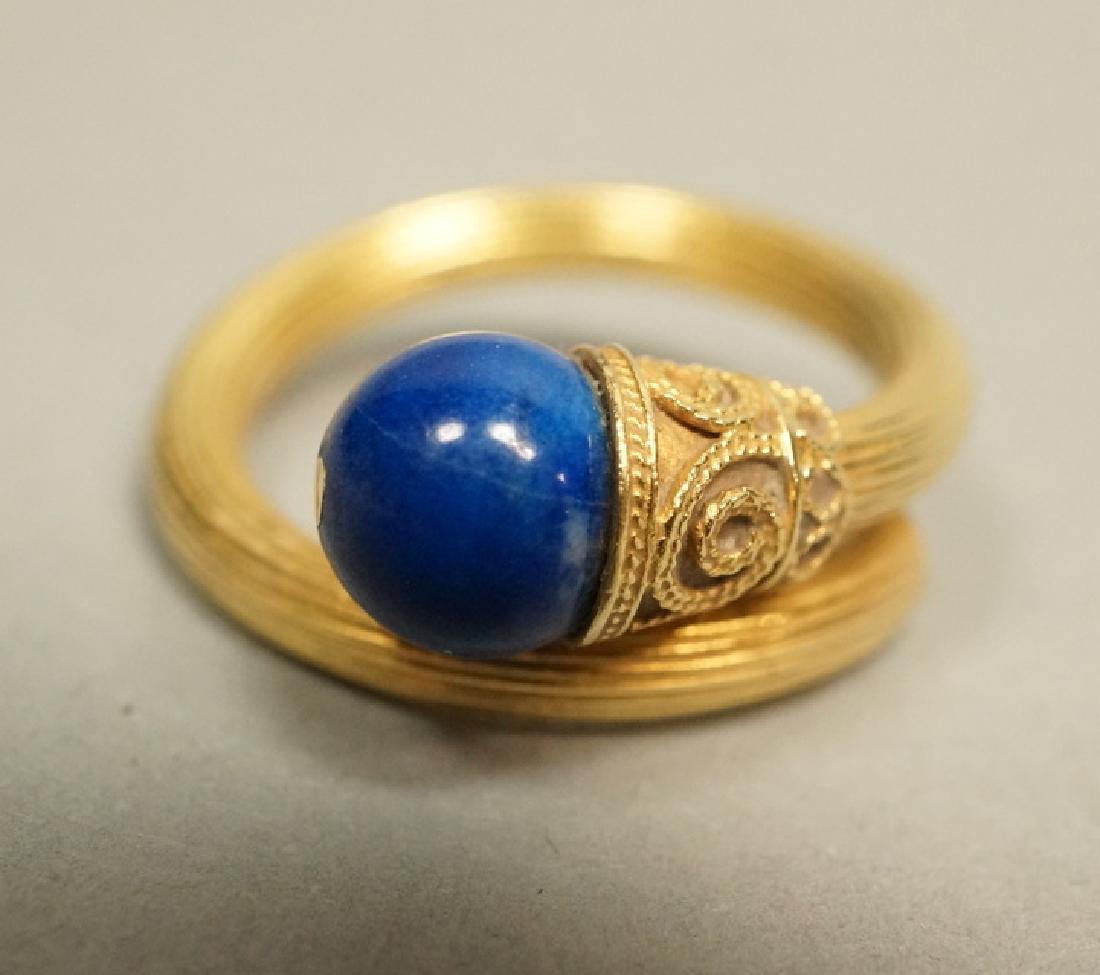 18K Gold Blue Lapis Ring. Twisted design. Sz 9 (1 of 3)