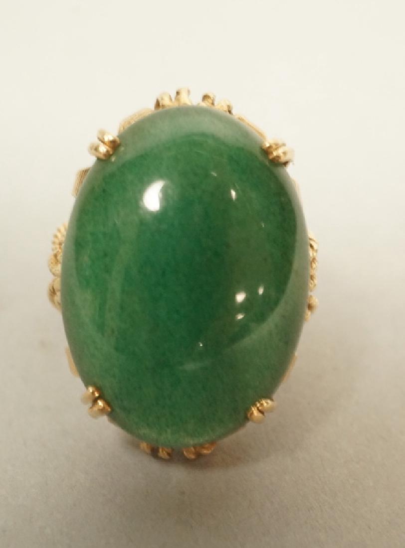 14K Gold & Jade Ring. Large Cabochon Jade with (1 of 3)