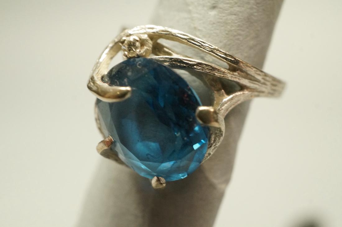 14K White Gold & Blue Stone Ring. Swirl design se (1 of 5)