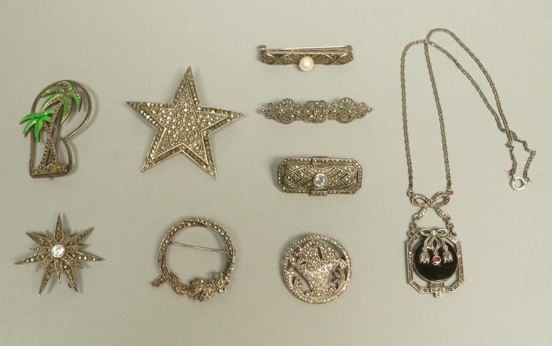 9pc Sterling & Marcasite Jewelry. One French Art (1 of 10)