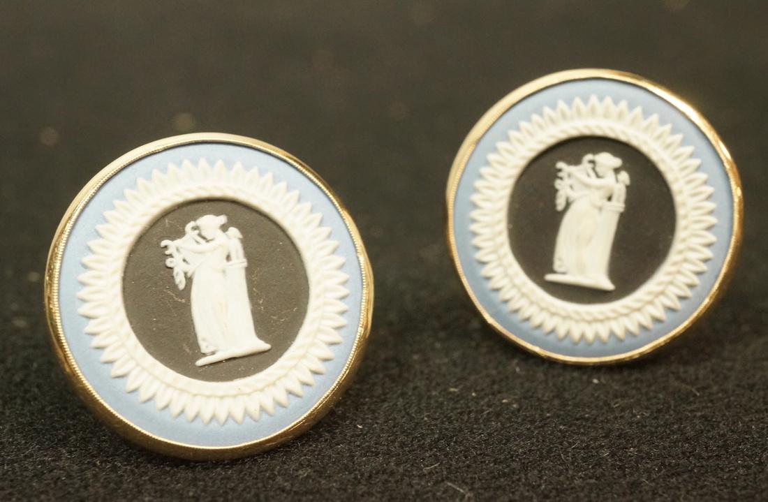 Pr 14K Gold Cufflinks w 3 color Wedgwood Disks Ce (1 of 2)