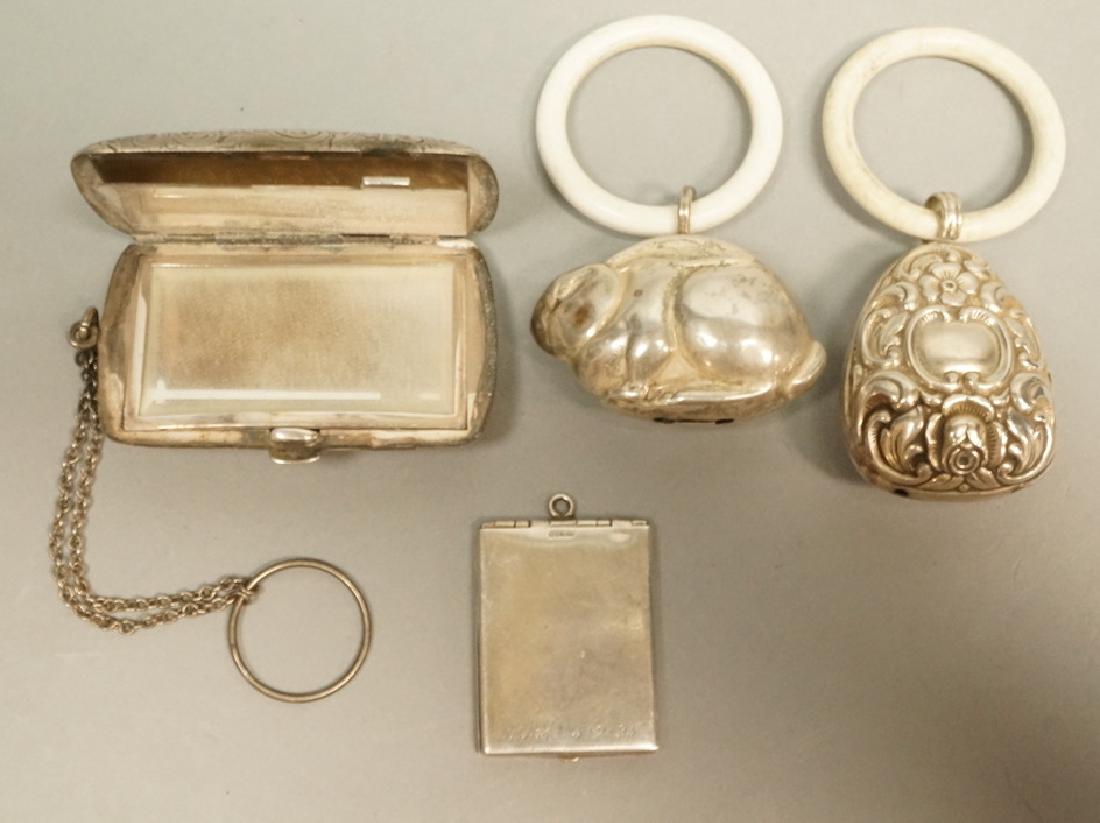 4pcs Antique Sterling Lot.  2 Rattles, Compact wi (1 of 9)