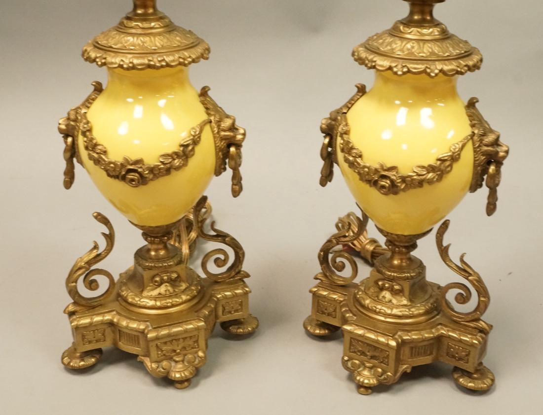 Pr Bronze & Porcelain Table Lamps. Lion Head pull (1 of 10)