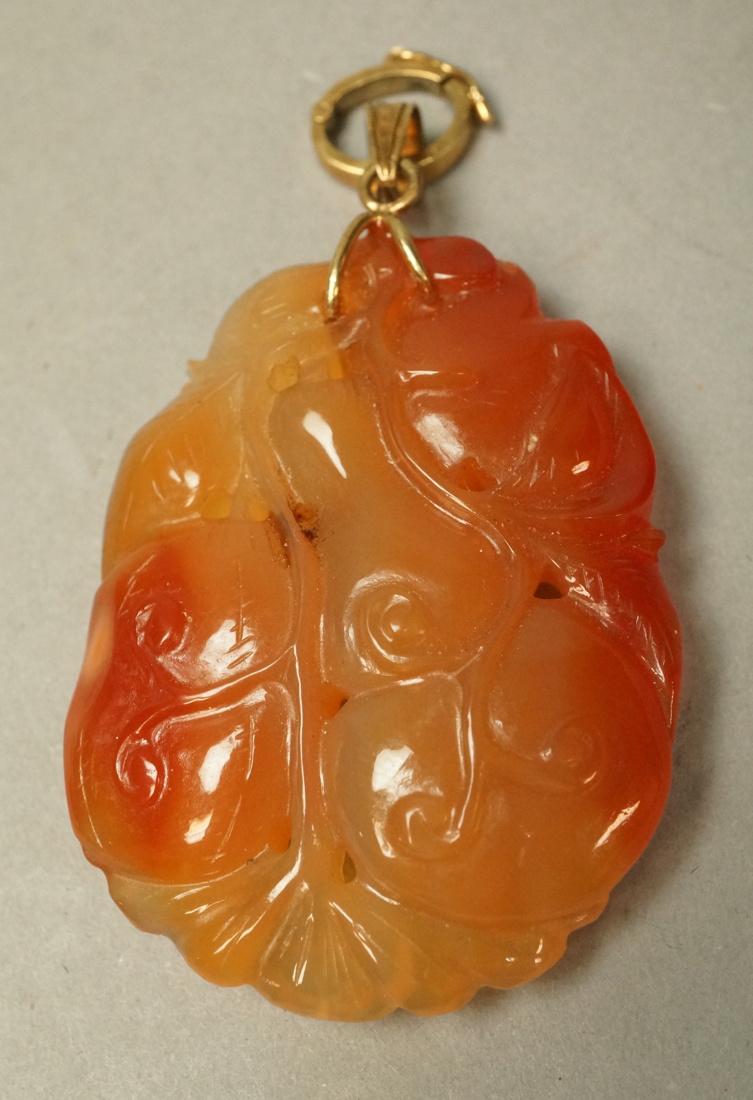 Asian Carved Peach Color Stone Pendant with 14K G (1 of 5)