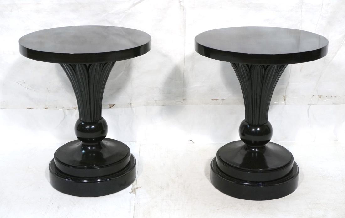 Pr Dorothy Draper Ebonized Round Side Tables. Round pe (1 of 7)