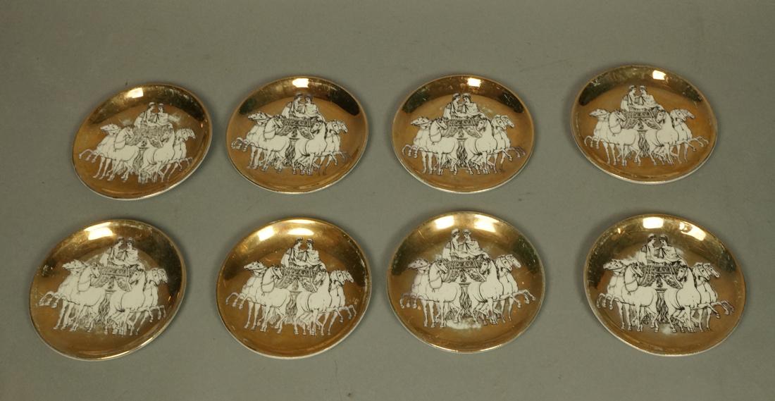 Set 8 PIERO FORNASETTI Coasters. Gilt porcelain d (1 of 5)