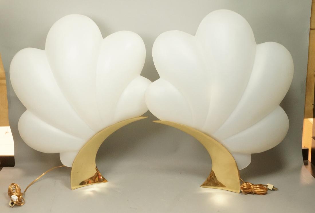 Pr ROUGIER White Acrylic Shell form Table Lamps. (1 of 10)