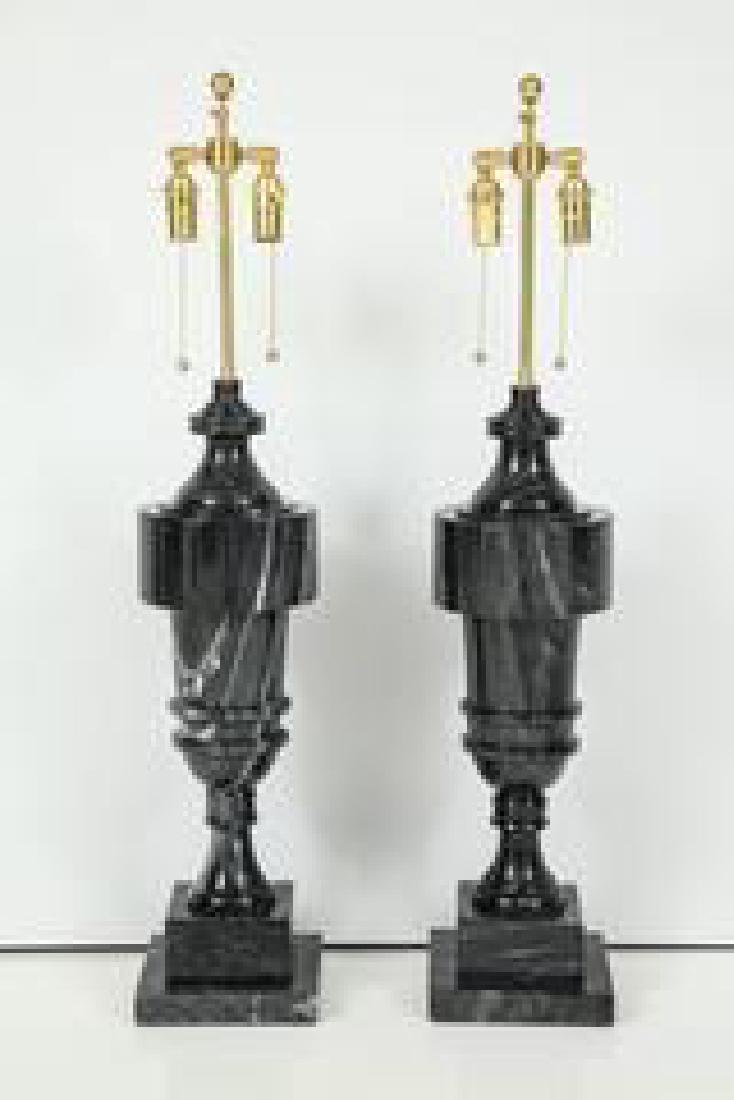 Pr Tall Urn Form Black Marble Modernist Lamps. El (1 of 10)