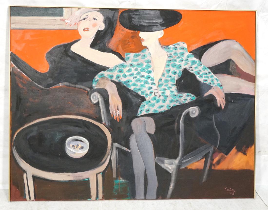 Signed GERSON LEIBER Large Oil Painting. Women se (1 of 5)