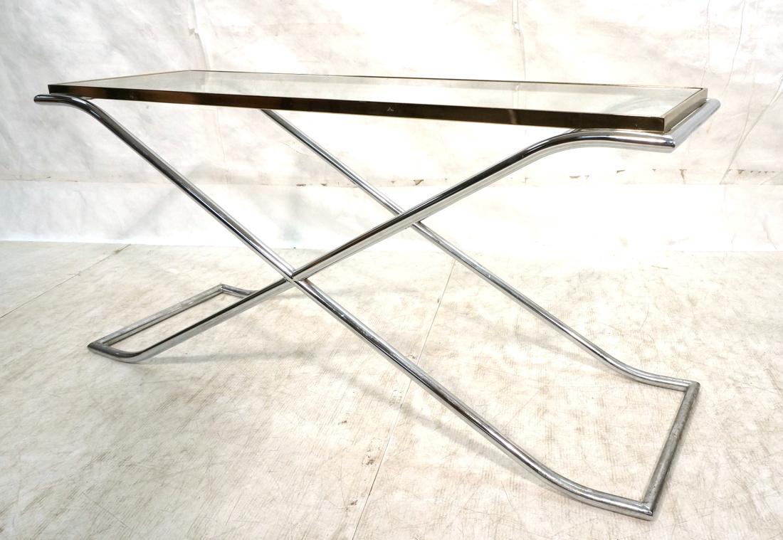Glass Top Console Hall Table. Chrome Tube "X" Bas (1 of 9)