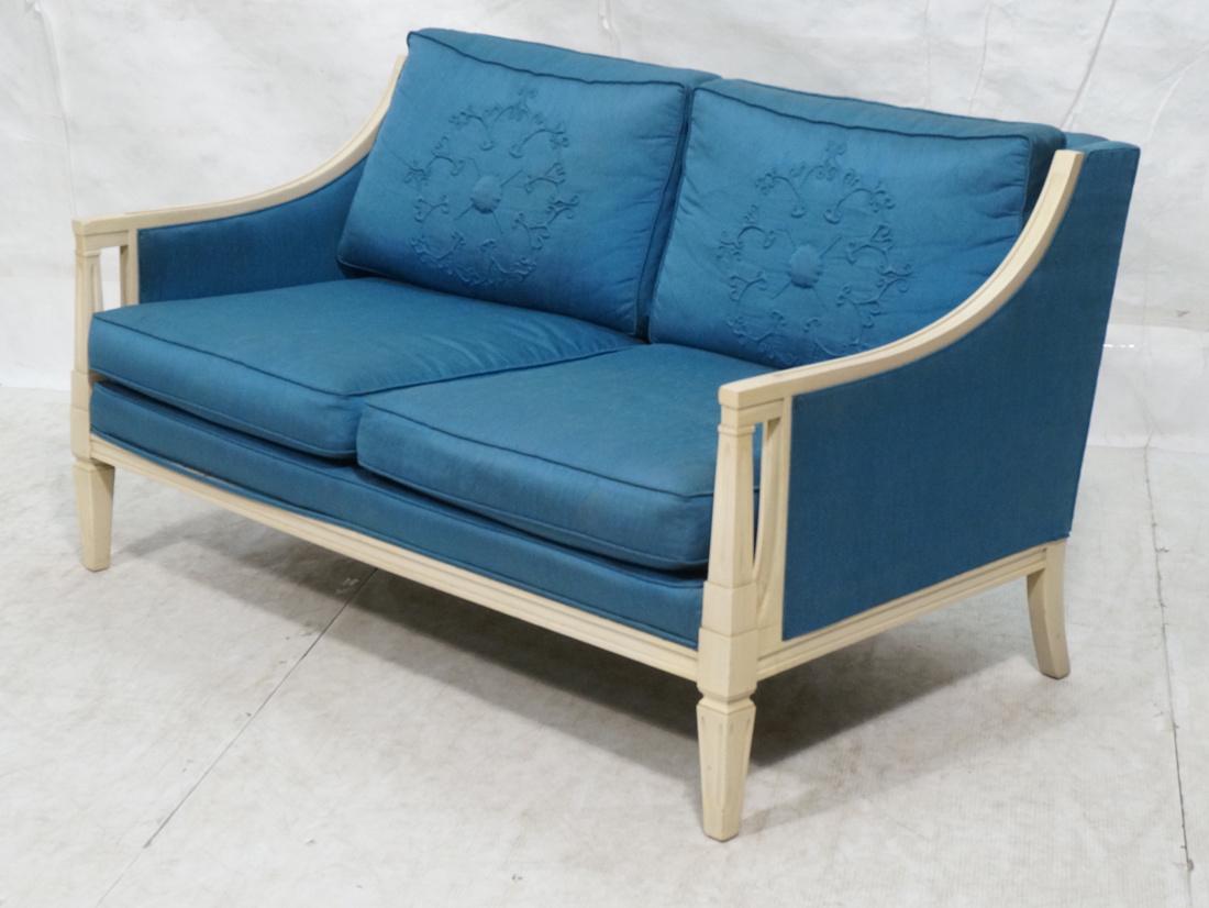 Decorator Blue Fabric Love Seat. Off white lacque (1 of 5)
