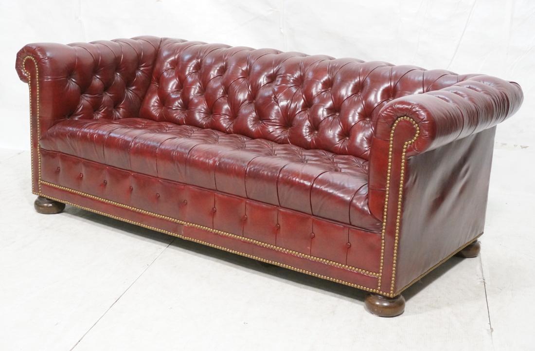 Burgundy Tufted Chesterfield Sofa Couch. Deep bac (1 of 8)
