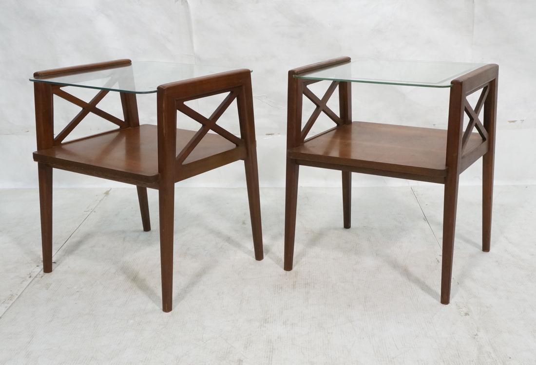 Pr Modern Glass Top Side Tables. X Sides with woo (1 of 7)