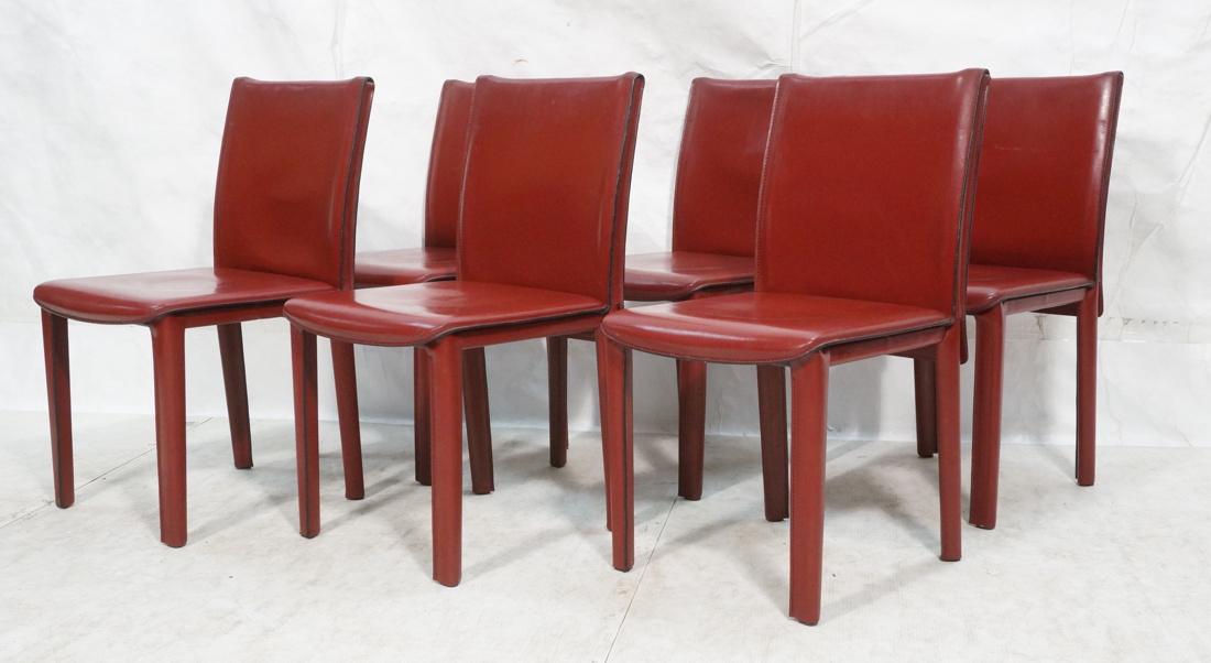 Set 6 J. A. Casillas Italian Red Leather Dining Chairs: Set 6 Italian Wine Colored Side Dining Chairs. AI. ATELIER INTERNATIONAL LIMITED. Modern Chairs Completely covered on leather. Very pleasant leather color. -- Dimensions: H: 32.5 inches: W: 17.5 inche