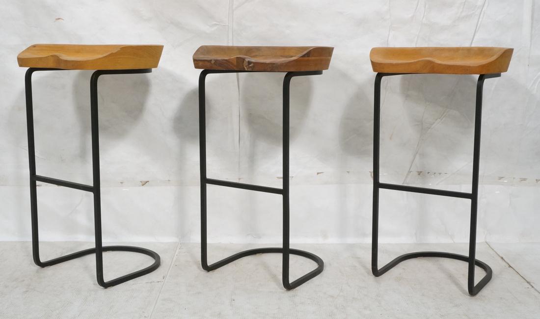 3 Bar Stools Black Metal Legs with thick Wood Sea (1 of 7)