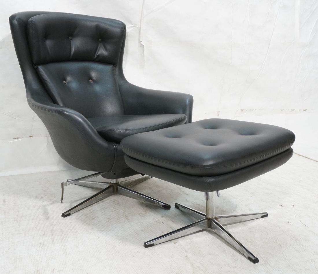 OVERMAN Swedish Black Vinyl Swivel Lounge Chair & (1 of 9)