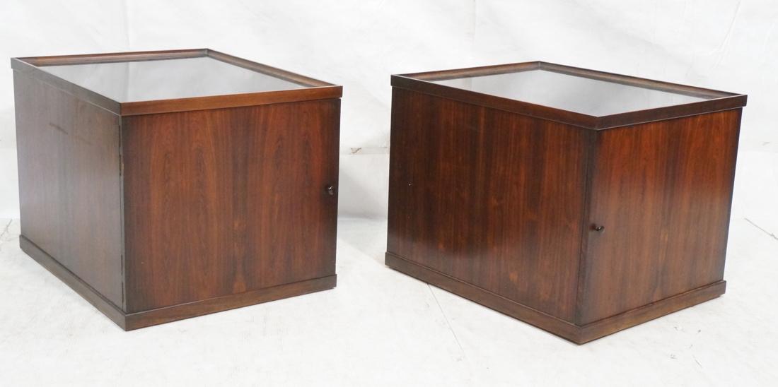 Pr Rosewood Cube Cabinet Side Tables. Inset black (1 of 7)