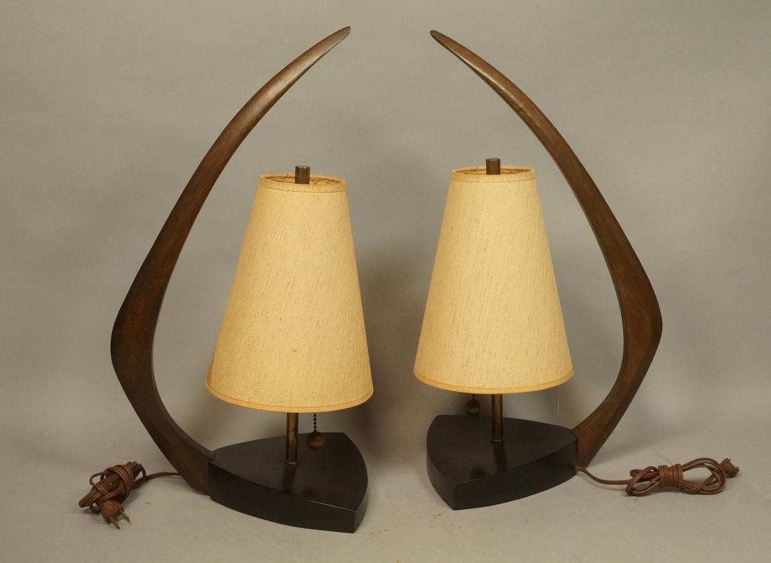 Pr Mid Century Modern Ebonized Wood Table Lamps. (1 of 7)