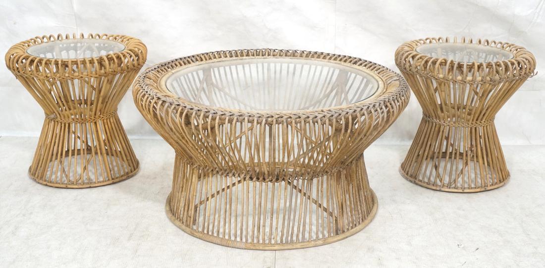 3pc Rattan Coffee & End Table Set. Corseted woven (1 of 9)
