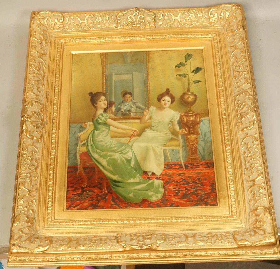 Signed Oil Painting Young Women in Parlor. Elegan (1 of 7)
