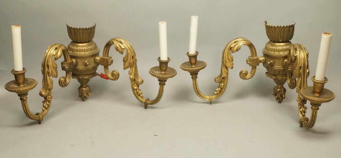 Pr Antique 2 Arm Bronze Wall Sconces. Decorative (1 of 9)