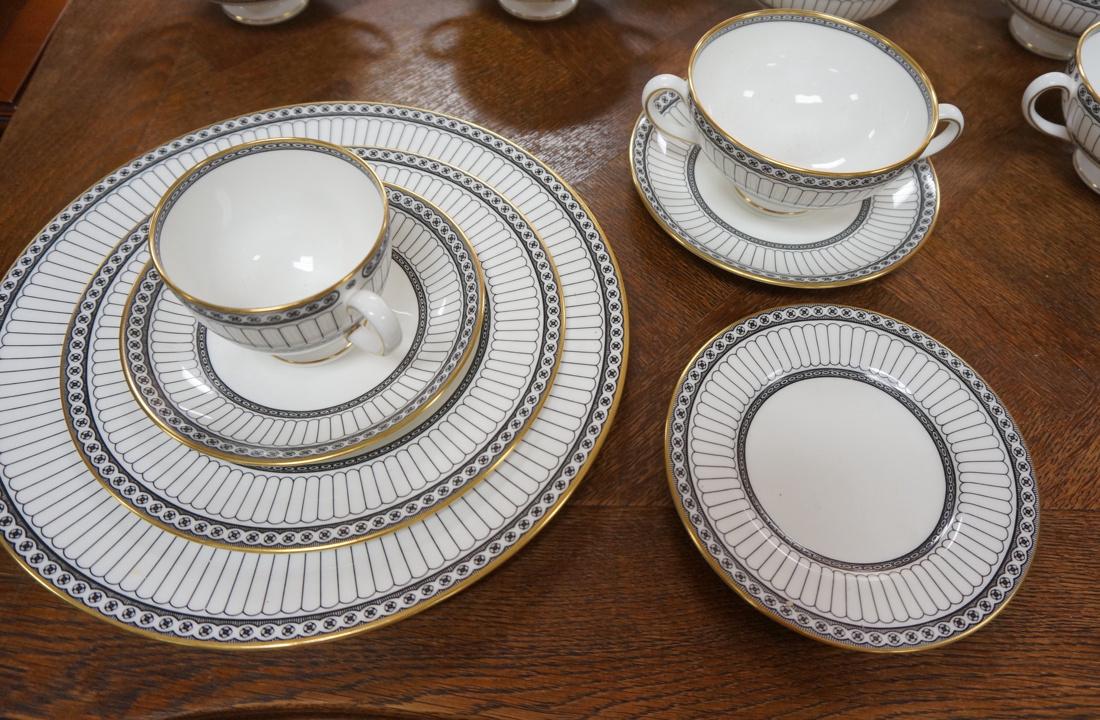 84pc WEDGWOOD Bone China Dinner Ware. "Colonnade": 84pc WEDGWOOD Bone China Dinner Ware. "Colonnade" black with gold trim. Service for 12. 10.75" dinner plate-- Dimensions: H: 10.75 inches ---
