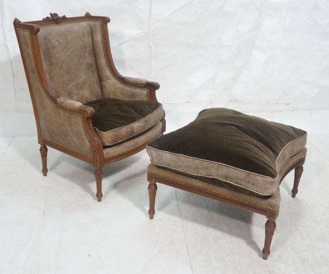 Richly Carved Antique Chair & Ottoman Stool. Orna (1 of 9)