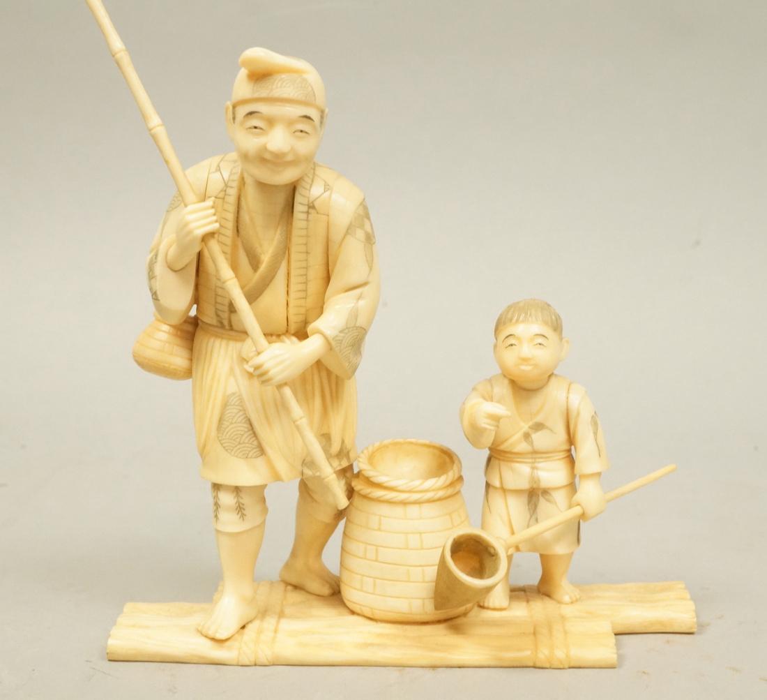 Carved Asian Figural Statue Sculpture. Man & youn (1 of 9)