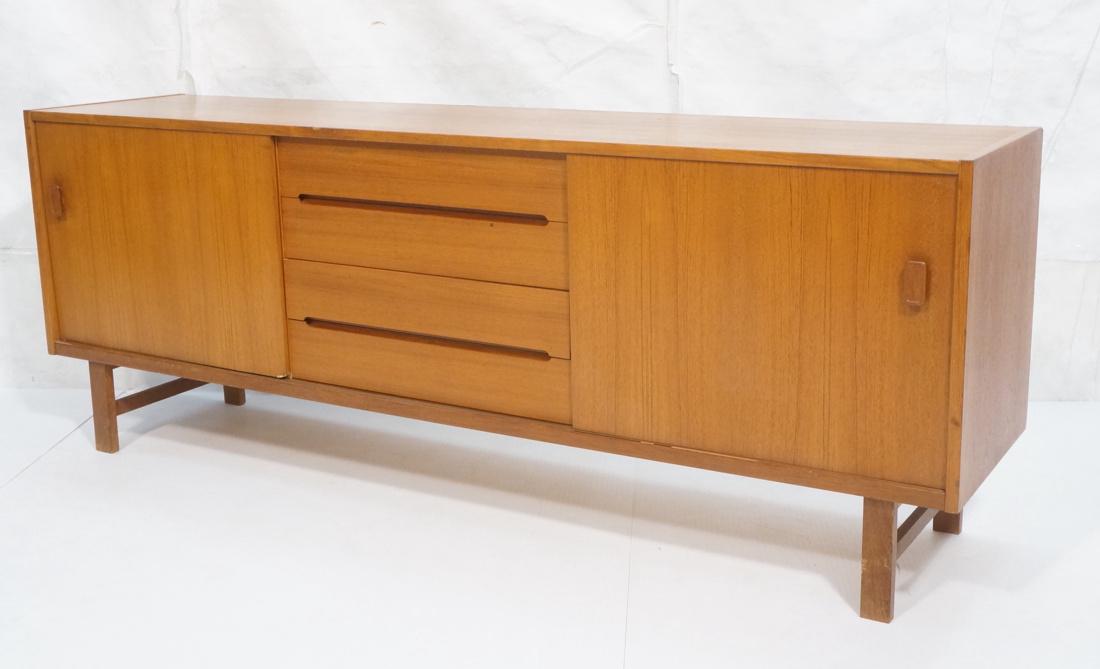 Danish Modern Teak Credenza Sideboard. 2 sliding: Danish Modern Teak Credenza Sideboard. 2 sliding doors, interior drawer and shelf compartment. -- Dimensions: H: 28 inches: W: 75 inches: D: 17.5 inches ---