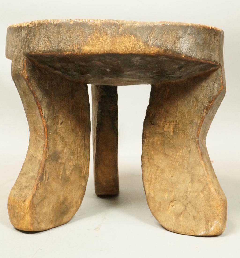 Primitive 3 Leg Wood Stool Tribal. Concave Seat. (1 of 4)