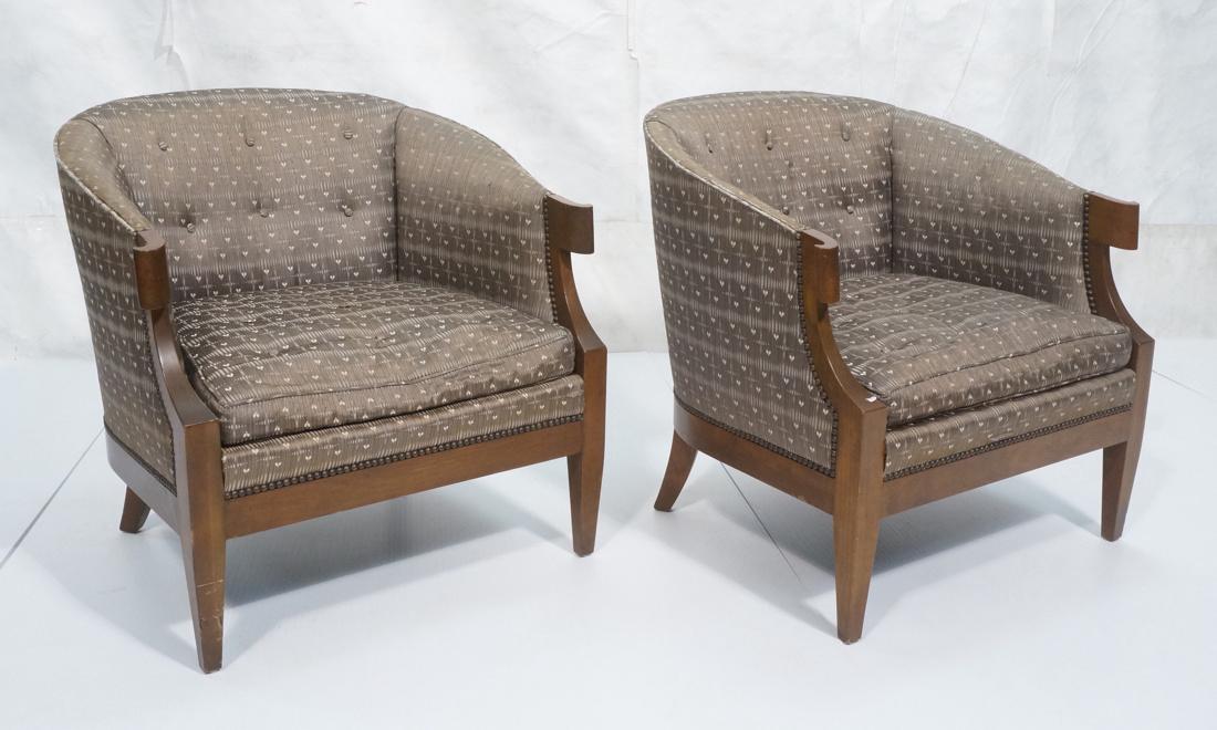 Pr BAKER Barrel Back Wood Frame Lounge Chairs. Gr (1 of 9)