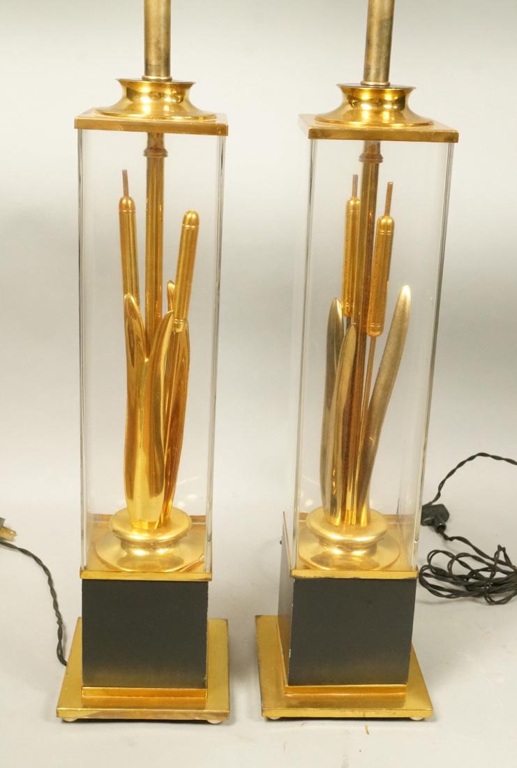 Pr Decorator Glass Brass Cattail Table Lamps. Mod (1 of 7)