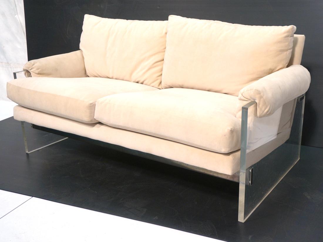VLADIMIR KAGAN Style Lucite Side Love Seat Sofa. (1 of 6)