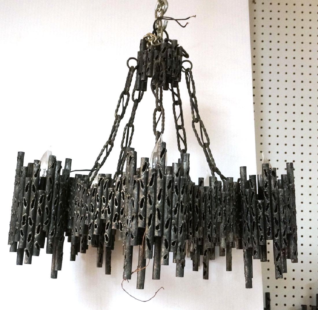 Brutalist Pierced Tube Metal Chandelier. Thin hol (1 of 4)