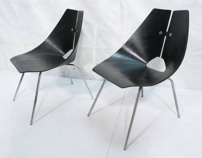 Pr Ray Komai Black Molded Wood Side Chairs Chrome: Pr Ray Komai Black Molded Wood Side Chairs Chrome Steel legs. Laminated wood. Georg Jensen label.-- Dimensions: H: 29.25 inches: W: 21 inches: D: 21 inches ---