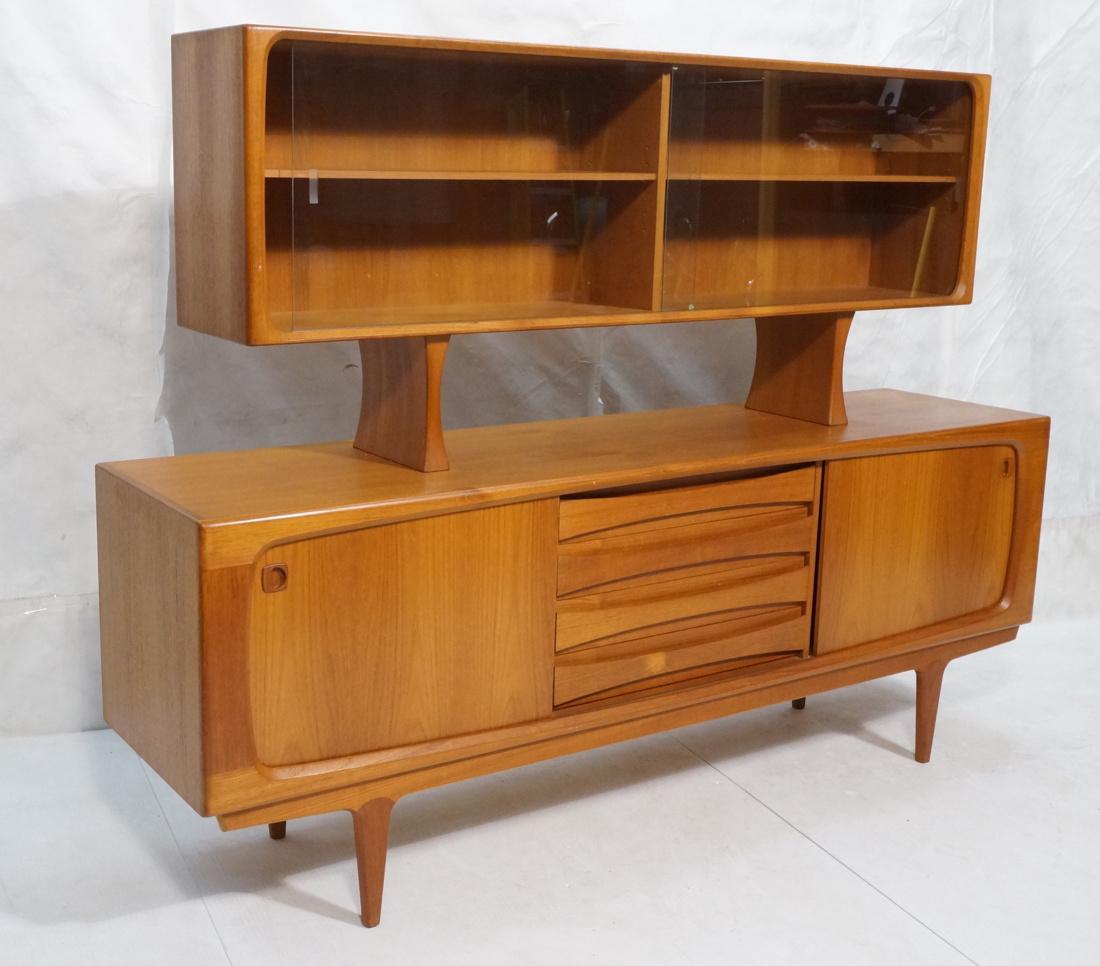 Danish Teak Credenza Glass Door Hutch. 2 part. Up (1 of 10)