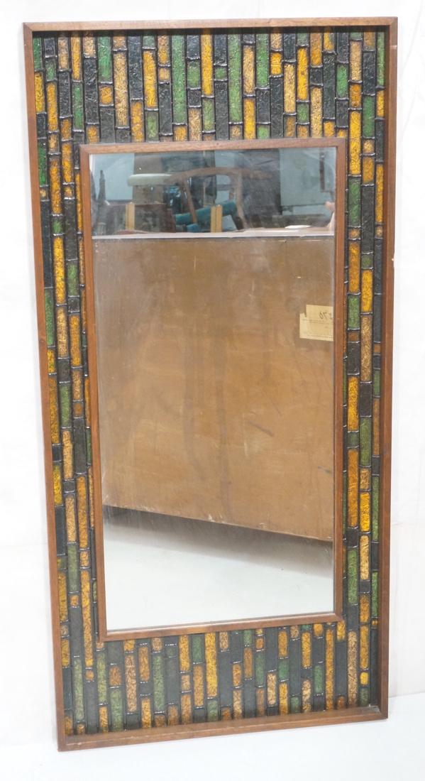 Modern Walnut Wall Mirror 'Y' Frame Faux Tile Mos (1 of 8)