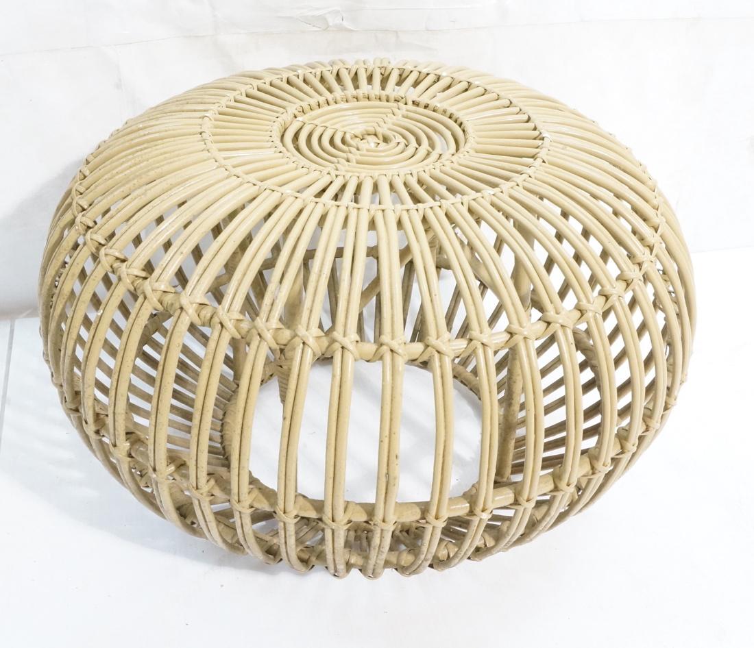 FRANCO ALBINI Woven Rattan Pouf Stool. Painted be: FRANCO ALBINI Woven Rattan Pouf Stool. Painted beige-- Dimensions: H: 16 inches: W: 23.5 inches: D: 23.5 inches ---