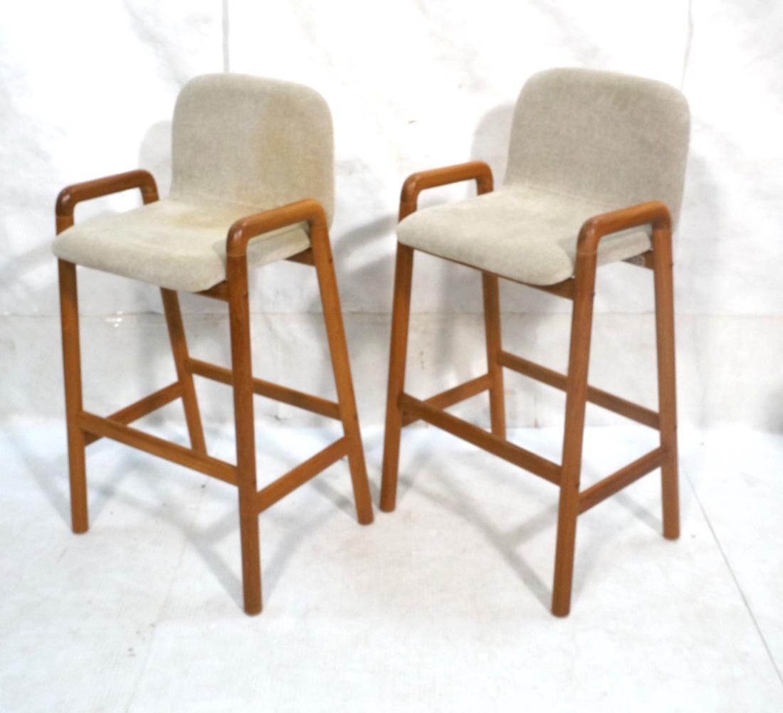 Pr O.K. Wood Products Teak Bar Stools Oatmeal Fab (1 of 10)